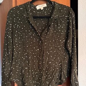 Cloth & Stone Hunter-Geeen Polka Dot Blouse